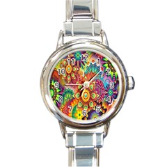 Mandalas Colorful Abstract Ornamental Round Italian Charm Watch by artworkshop