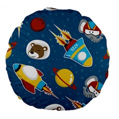 Seamless-pattern-vector-with-spacecraft-funny-animals-astronaut Large 18  Premium Round Cushions by Jancukart