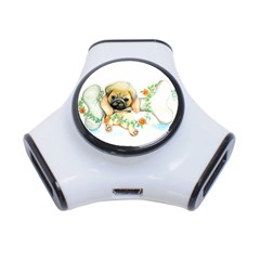 Pug-watercolor-cute-animal-dog 3-port Usb Hub by Jancukart