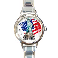 Statue Of Liberty Independence Day Poster Art Round Italian Charm Watch by Jancukart