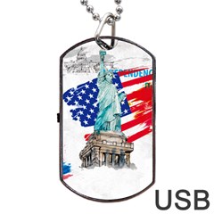 Statue Of Liberty Independence Day Poster Art Dog Tag Usb Flash (two Sides) by Jancukart