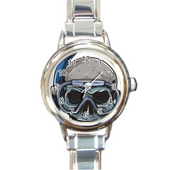 Skull-underwater-diving-skeleton-diving-head Round Italian Charm Watch by Jancukart