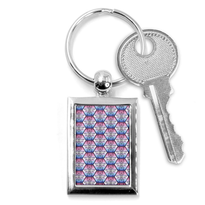 Hackers Town Void Mantis Hexagon Bigender Seven 7 Stripe Pride Flag Key Chain (Rectangle)