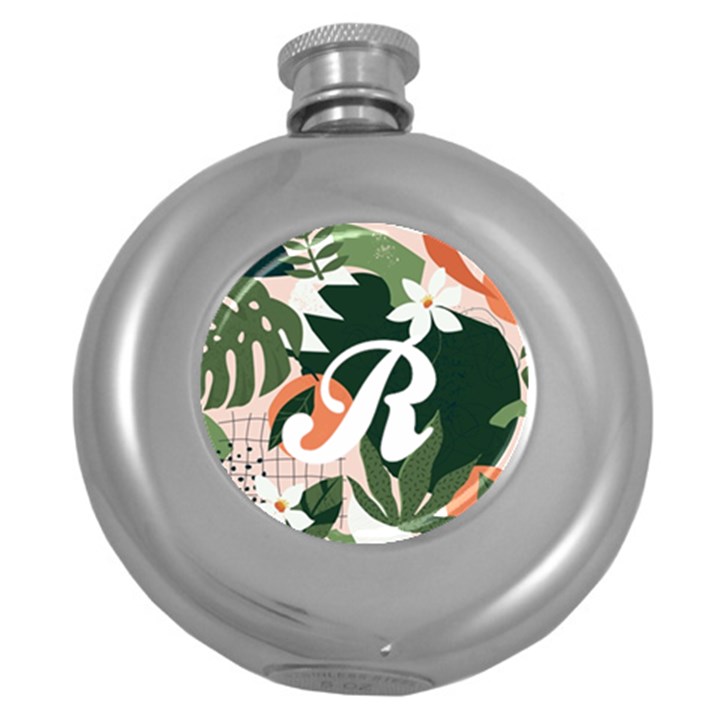 tropical polka plants 2 Hip Flask (Round)