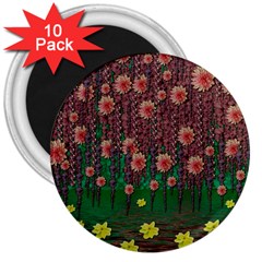 Floral Vines Over Lotus Pond In Meditative Tropical Style 3  Magnets (10 Pack)  by pepitasart