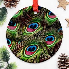 Peacock-feathers-color-plumage Round Ornament (two Sides) by Celenk