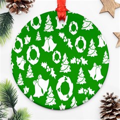 Green  Background Card Christmas  Round Ornament (two Sides) by artworkshop