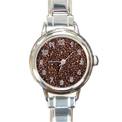 Coffee Beans Food Texture Round Italian Charm Watch by artworkshop