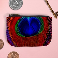 Red Peacock Plumage Fearher Bird Pattern Mini Coin Purse by Wegoenart