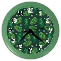 Leaves Snowflake Pattern Holiday Color Wall Clock by Amaryn4rt