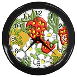 Strawberries Berry Strawberry Leaves Wall Clock (Black) Front