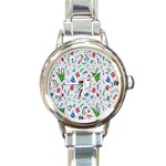 New Year Christmas Winter Watercolor Round Italian Charm Watch Front