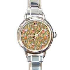 Pattern Seamless Gingerbread Christmas Decorative Round Italian Charm Watch by artworkshop