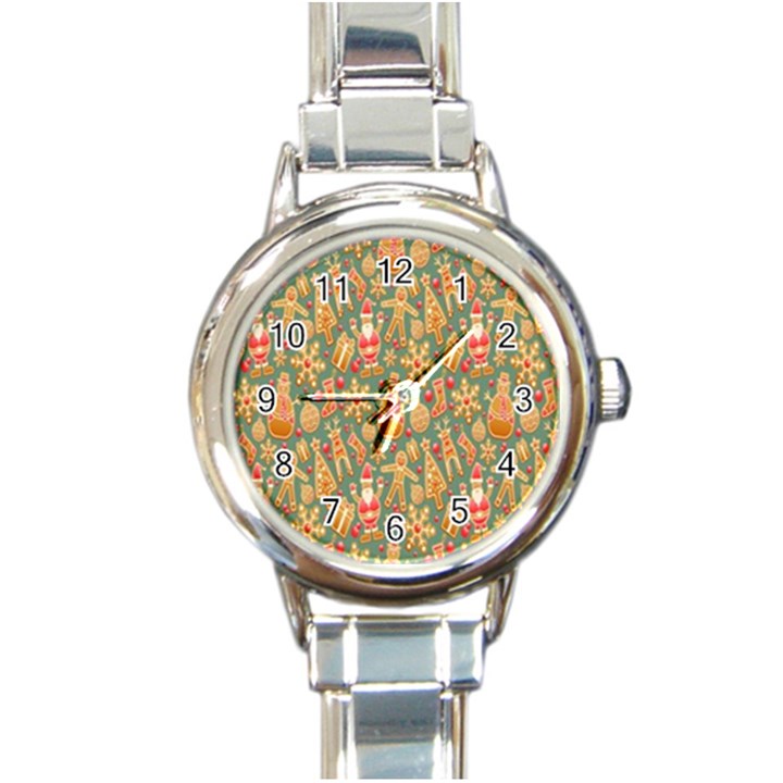 Pattern Seamless Gingerbread Christmas Decorative Round Italian Charm Watch