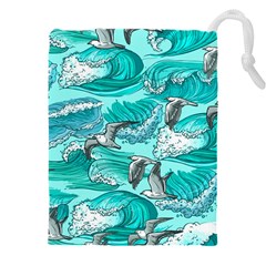 Sea Waves Seamless Pattern Drawstring Pouch (4xl) by Wegoenart