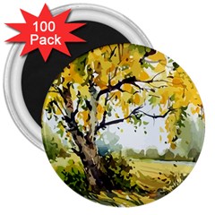 Landscape Painting Meadow Garden 3  Magnets (100 Pack) by Wegoenart