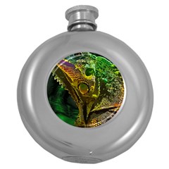 Chameleon Reptile Lizard Animal Round Hip Flask (5 Oz) by Wegoenart