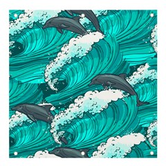 Sea Waves Seamless Pattern Banner And Sign 4  X 4  by Wegoenart