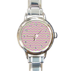 Mave,chevron,white,navi,purple Round Italian Charm Watch by nateshop