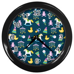 Cute Babies Toys Seamless Pattern Wall Clock (black) by Vaneshart