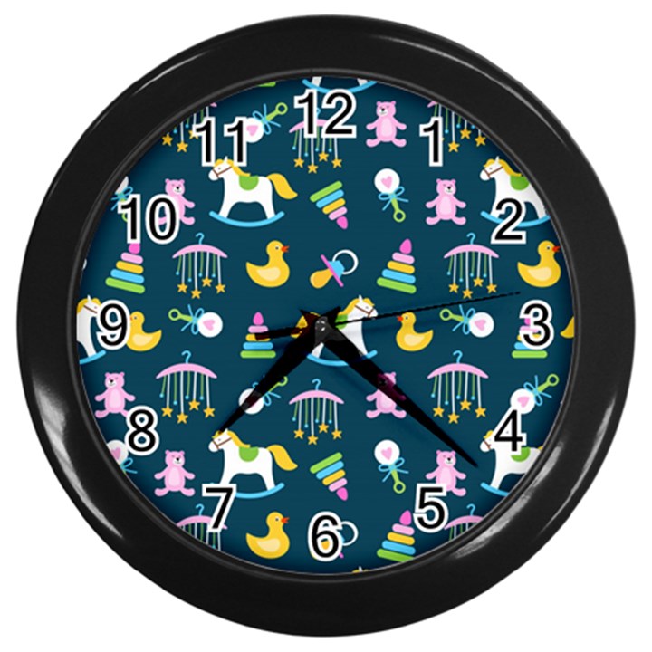 Cute Babies Toys Seamless Pattern Wall Clock (Black)