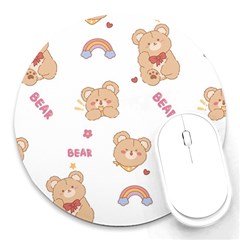 Illustrations Bear Cartoon Background Pattern Round Mousepads by Sudhe