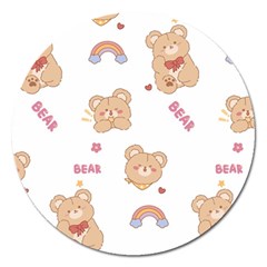 Illustrations Bear Cartoon Background Pattern Magnet 5  (round) by Sudhe