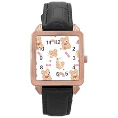 Illustrations Bear Cartoon Background Pattern Rose Gold Leather Watch  by Sudhe