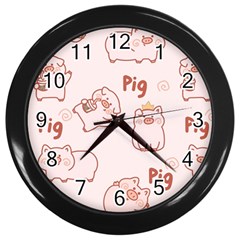 Pig Cartoon Background Pattern Wall Clock (black) by Sudhe