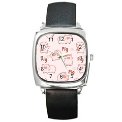 Pig Cartoon Background Pattern Square Metal Watch by Sudhe