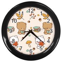 Illustration Bear Cartoon Background Pattern Wall Clock (black) by Sudhe