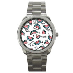 Illustration Watermelon Fruit Sweet Slicee Sport Metal Watch by Sudhe