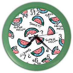 Illustration Watermelon Fruit Sweet Slicee Color Wall Clock by Sudhe