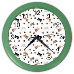 Illustration Cartoon Cat Paw Background Pattern Cute Color Wall Clock by Amaryn4rt