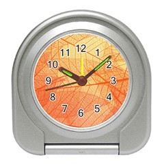 Orange Leaf Texture Pattern Travel Alarm Clock by Ravend