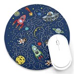 Illustration Cat Space Astronaut Rocket Maze Round Mousepads Front