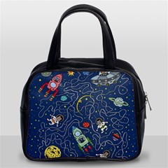 Illustration Cat Space Astronaut Rocket Maze Classic Handbag (two Sides) by Ravend