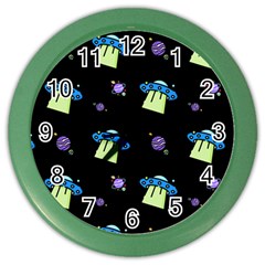 Illustration Cosmos Cosmo Rocket Spaceship Ufo Color Wall Clock by danenraven