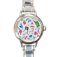 New Year Christmas Sketch Gifts Round Italian Charm Watch by artworkshop