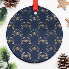 Blue Golden Bee Round Ornament (two Sides) by ConteMonfrey