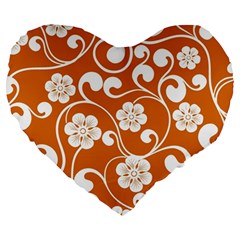 Orange Floral Walls  Large 19  Premium Heart Shape Cushion by ConteMonfreyShop