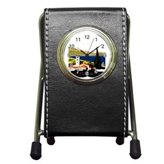 River Small Town Landscape Pen Holder Desk Clock by ConteMonfrey