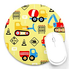 Seamless Pattern Vector Industrial Vehicle Cartoon Round Mousepads by Jancukart