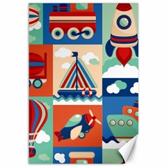 Toy Transport Cartoon Seamless-pattern-with-airplane-aerostat-sail Yacht Vector Illustration Canvas 12  X 18  by Jancukart