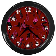 Doodles Maroon Wall Clock (black) by nateshop