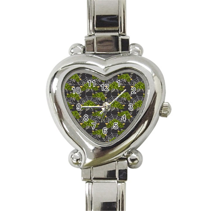 Halloween - Green Roses On Spider Web  Heart Italian Charm Watch