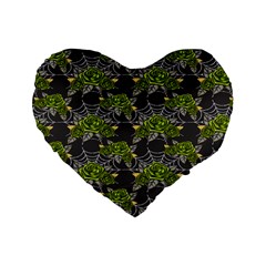 Halloween - Green Roses On Spider Web  Standard 16  Premium Heart Shape Cushions by ConteMonfrey