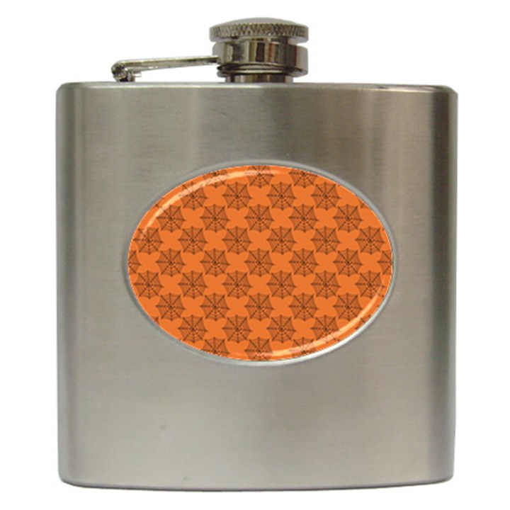 Halloween Black Orange Spider Web   Hip Flask (6 oz)