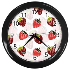 Strawberry Pattern Background Wall Clock (black) by Wegoenart