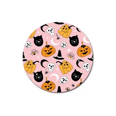 Pumpkin Cat Pattern Skull Magnet 3  (round) by Wegoenart